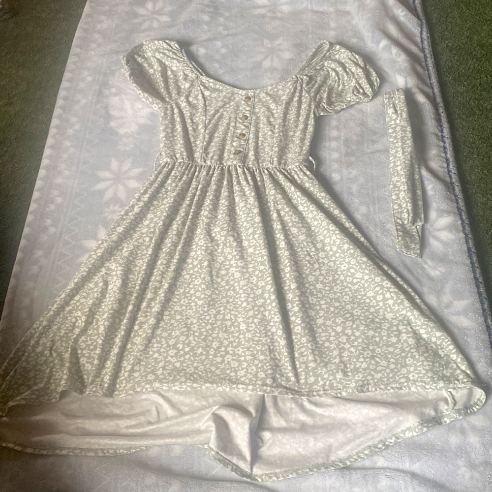 Green and white flower dress with matching belt